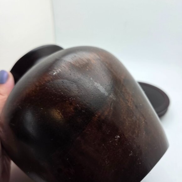 Vintage Globe Wood Vase with Base Mango Accents - Picture 9 of 16